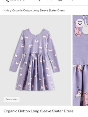 Quince Lavender Unicorn Organic Cotton Long Sleeve Skater Dress